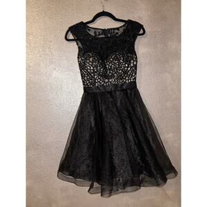 Tiffany Homecoming Prom Black Nude Beaded  #27218 Cap Sleeves Cocktail Dress